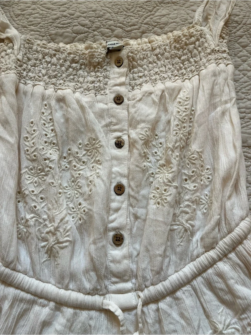 American Eagle Outfitters Embroidered Ruffle Romper Playsuit cream small